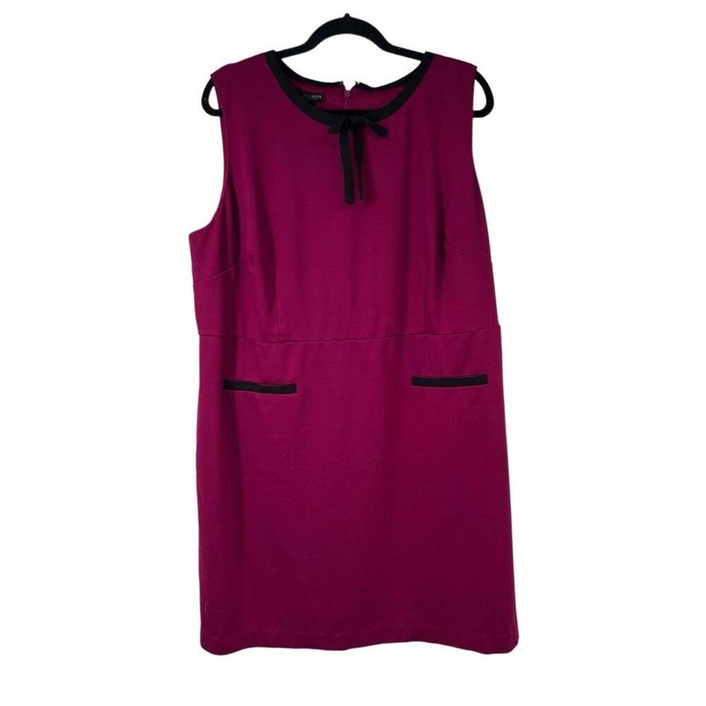 Talbots Tipped Ponte Tie-Neck Dress Raspberry Black